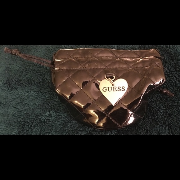 NEW Black Leather & Satin GUESS Drawstring Pouch - Picture 3 of 6